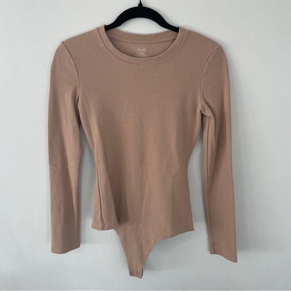 NUUDS Long Sleeve Ribbed Crewneck Bodysuit - Sand size Small - Picture 2 of 6